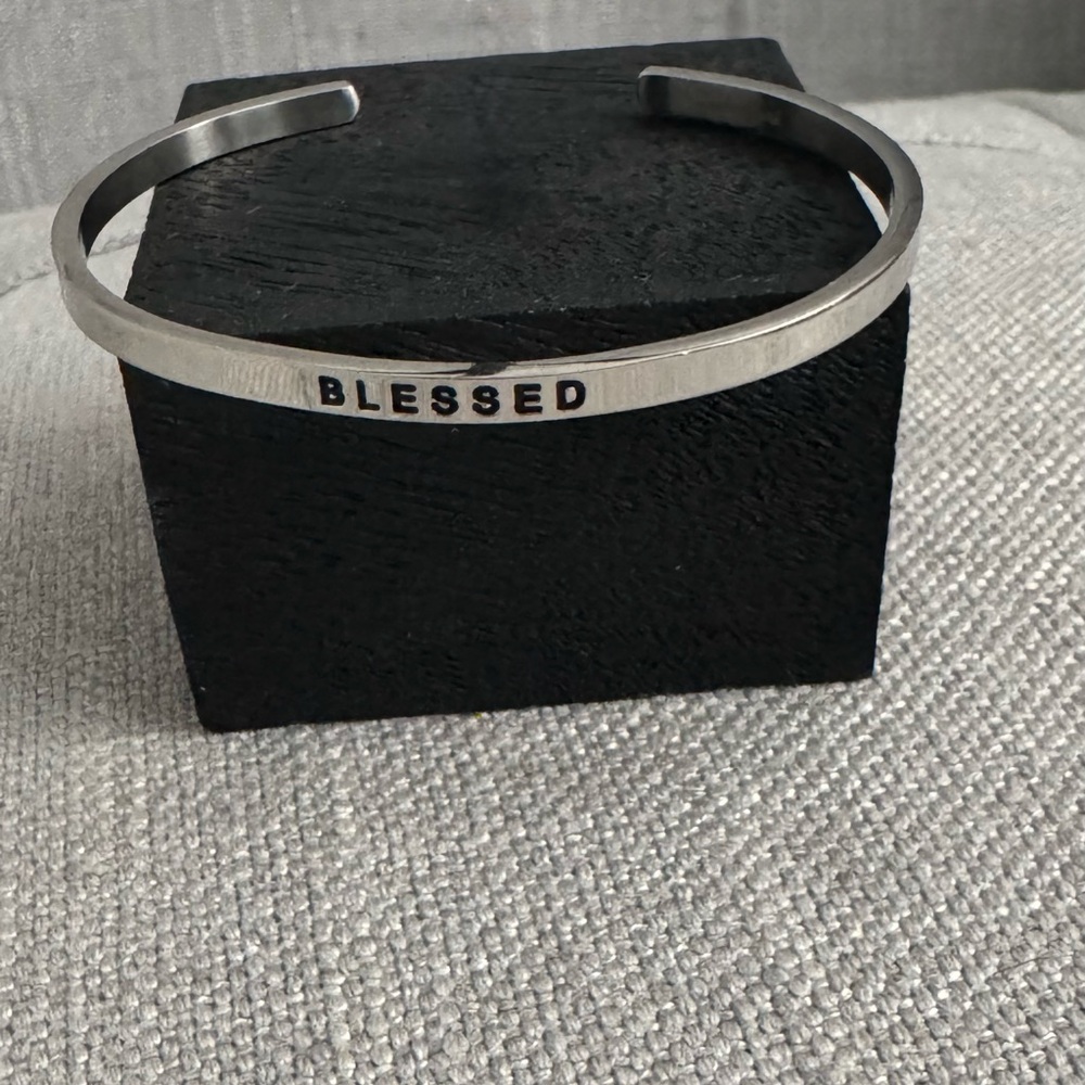 Silver MantraBand 'Blessed' Cuff Bracelet